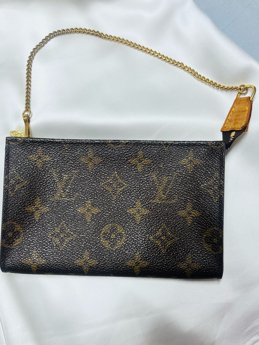 Louis Vuitton Monogram Canvas Wristlet Clutch in Brown and Gold